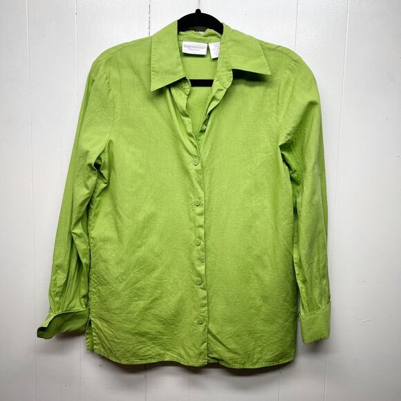 Worthington Vintage Line Cotton Lime Green Button Front Womens Shirt Size Small - Picture 1 of 13